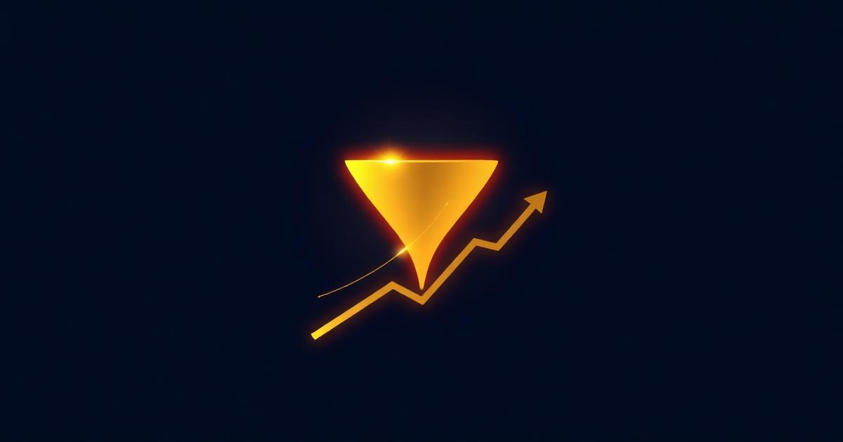 Abstract glowing lead funnel and growth arrow symbol in gold on deep navy field — AI Lead Generation by OpenStar