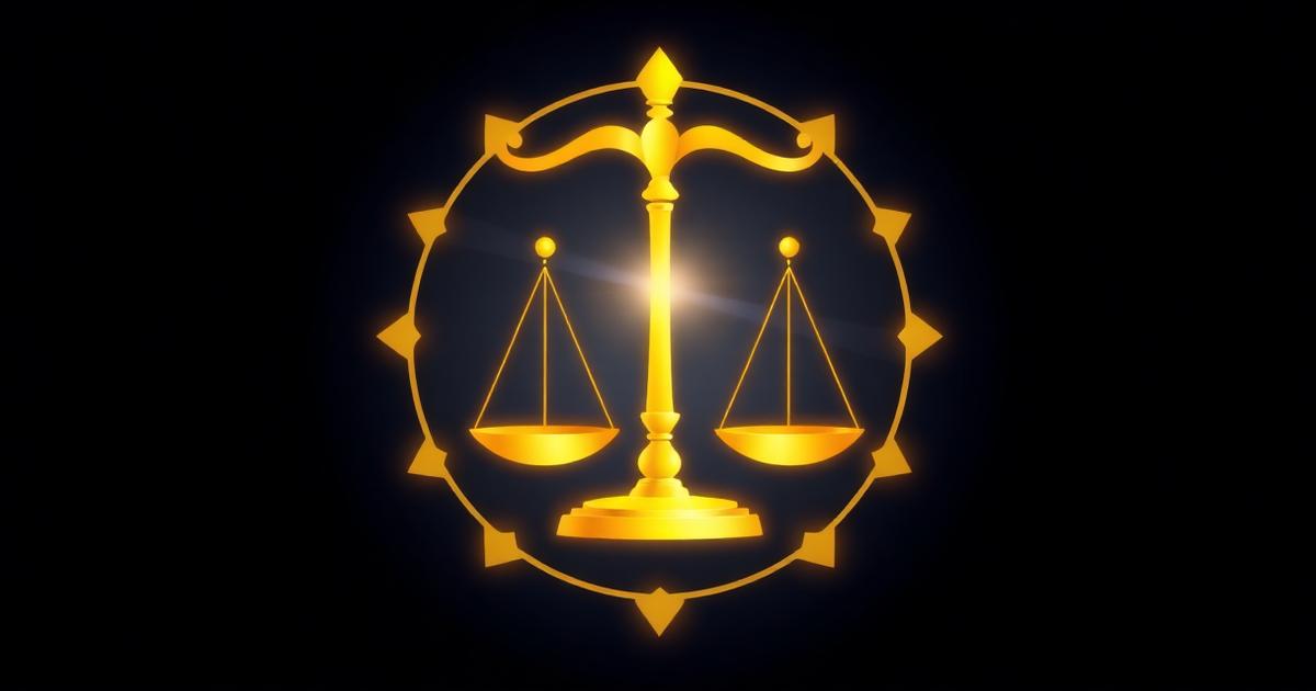 Abstract glowing justice scale and gavel emblem in gold on deep navy field — AI Agents for Law Firms by OpenStar