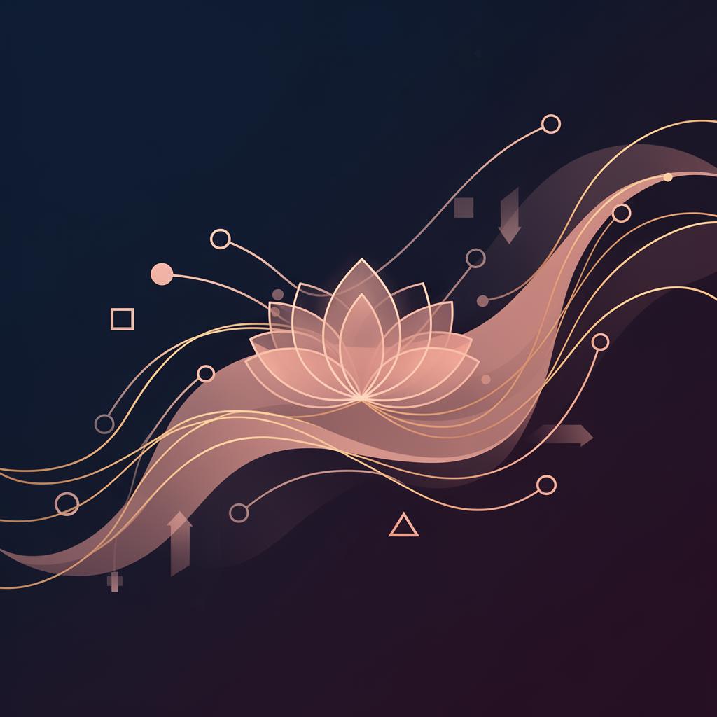 Abstract glowing beauty and wellness curves in rose gold on deep navy field — AI Agents for Med Spas by OpenStar