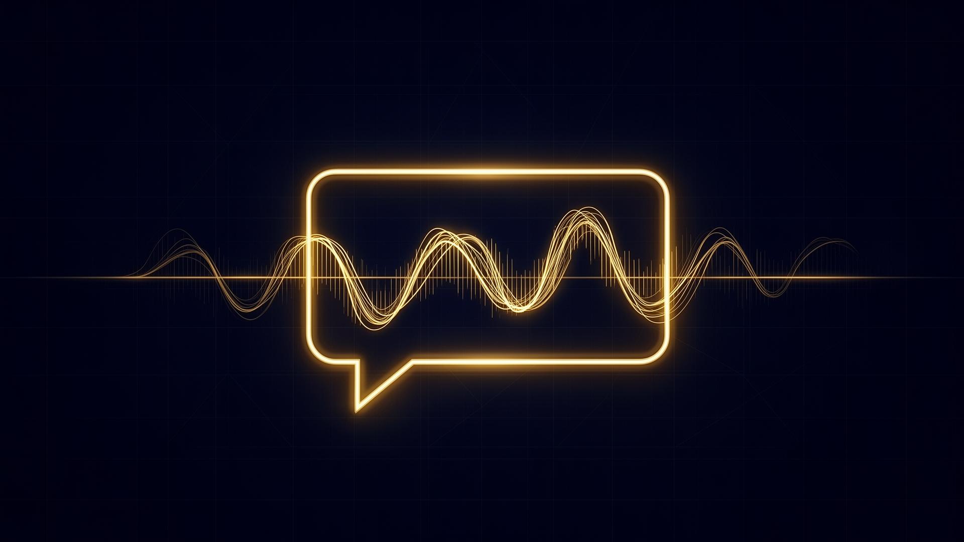 Abstract glowing chat bubble and conversation wave icon in gold on deep navy field — AI Website Chat Agents by OpenStar